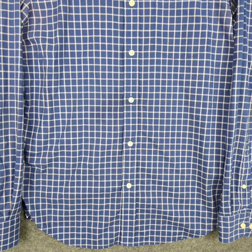 Banana Republic Mens M‎ Blue White Check Stretch Soft Wash Slim Fit Button Shirt